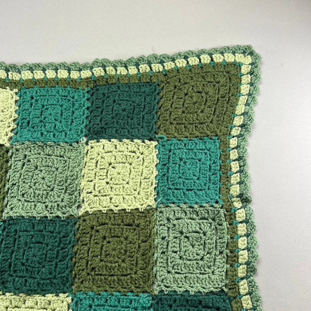 Handmade Crochet Patchwork Square Blanket Multicolor Decorative Border 30